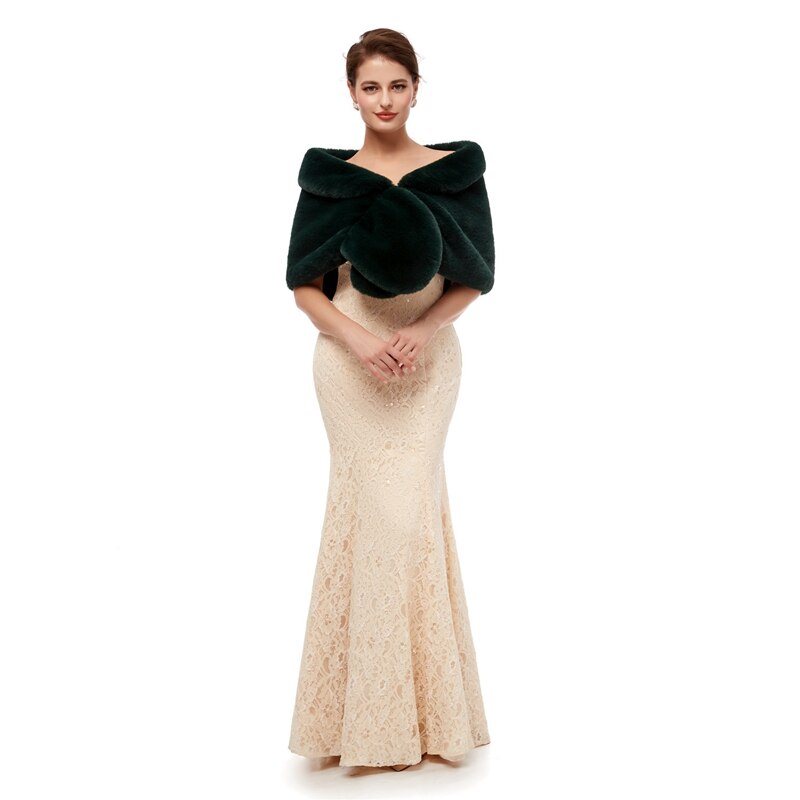 Chales negros de piel para mujer, abrigos para vestidos formales de boda, prendas de vestir exteriores de boda, capa nupcial, otoño e invierno, Boleros cálidos, novedad de: Verde