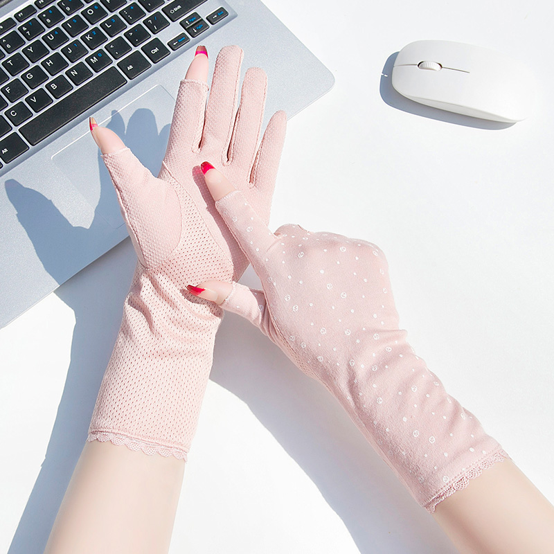 2025 Summer Women's gloves Thin Mid Length Cotton Sun Protection Driving Gloves Fingerless gloves for Women: Dark Grey