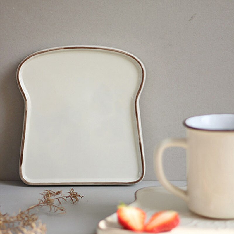 Ceramic Toast Shape Dessert Plate Fruit Snack Storage Tray Western Ceramic Plates Home Decoration Kitchen Storage Organization