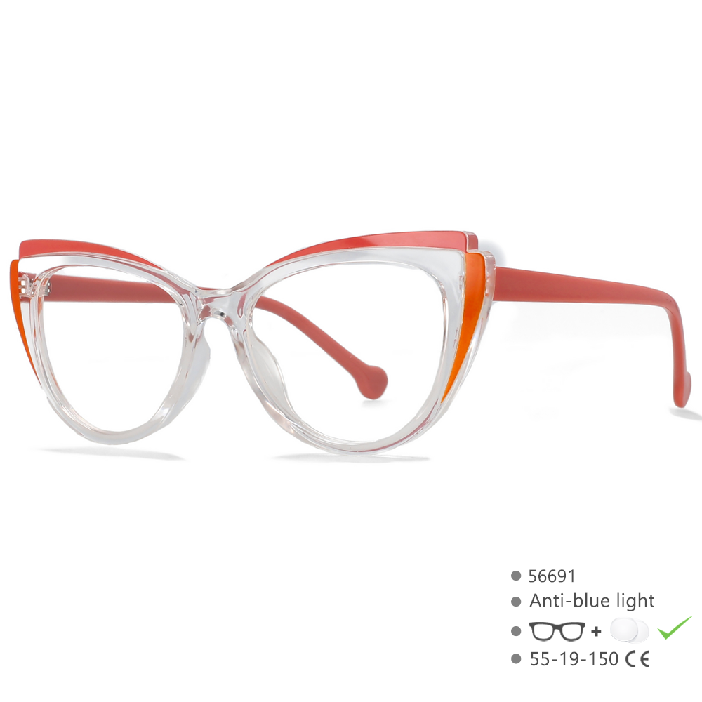 56691 Regenboog Optische Spektakel Frame Vrouwen Mode Gekleurd Wenkbrauw Frame Platte Spiegel Cat Eye Anti Blauwe Computerbril: Khaki