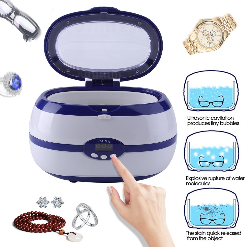 Intelligent VGT-2000 600ml Mini Sonic Wave Ultrasonic Cleaner For Eyeglasses Jewelry Circuit Board With Basket EU Plug