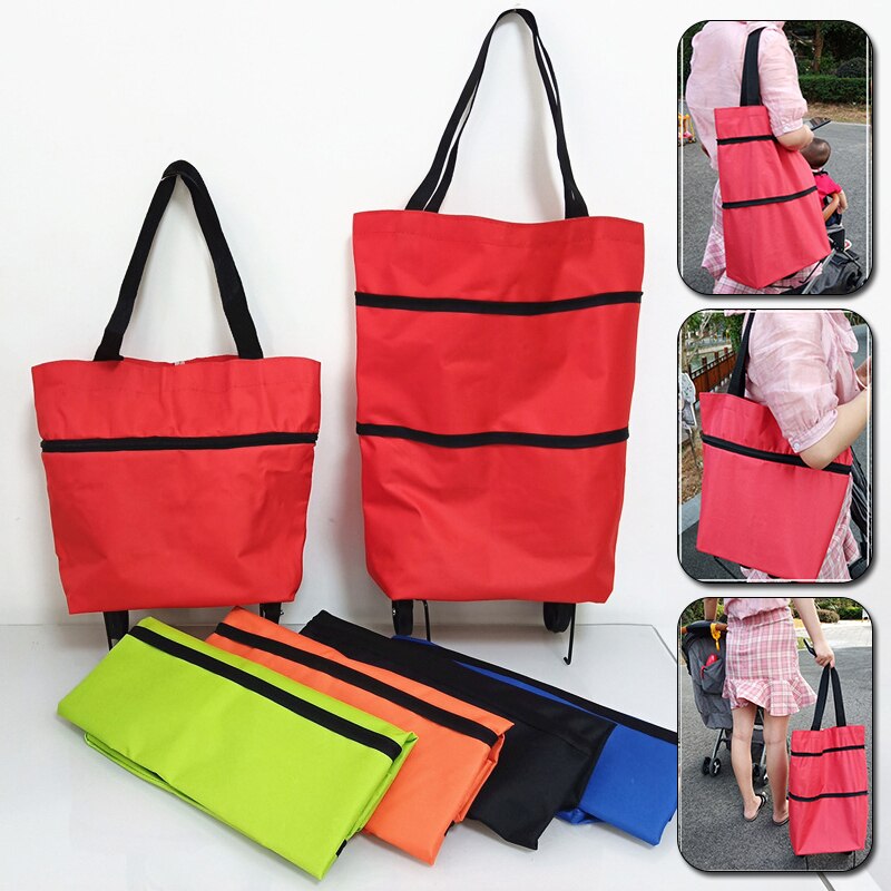 1PC Shopping Bags Folding Grocery Storage Handbag Large Capacity With wheels Reusable Folding Grocery Nylon Handbag