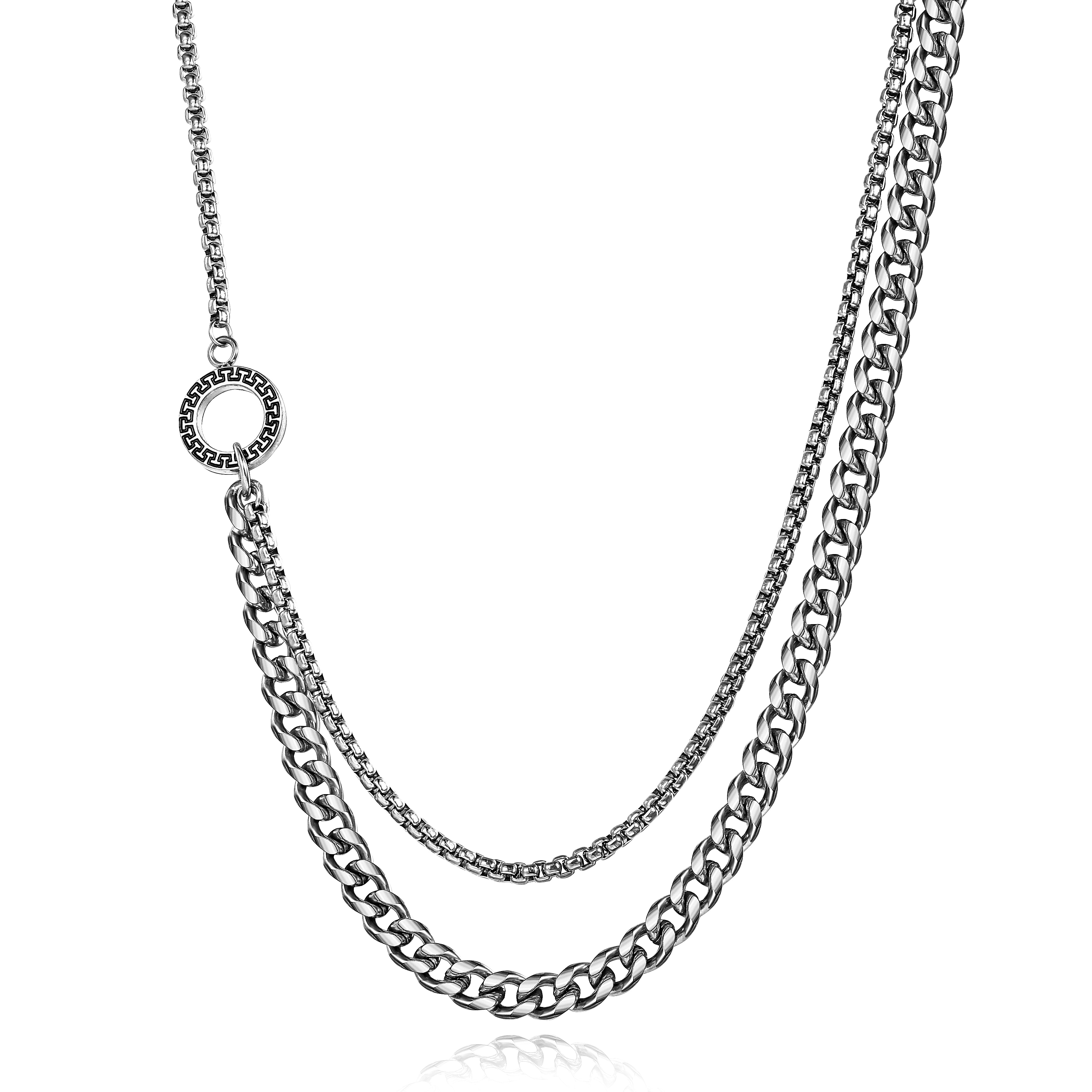 Men's Punk Gold Stainless Steel Layered Chain Necklace Box Curb Link Chain Stylish Hip Pop Male Jewelry TNS021