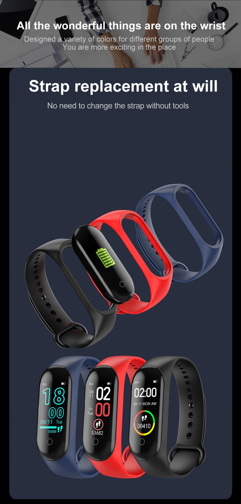 M4 Clever Schrittzähler Armbinde Blutdruck Herz Bewertung Monitor Sport Tracker Armbinde Gesundheit Fitness Armbinde Sport Pedometer