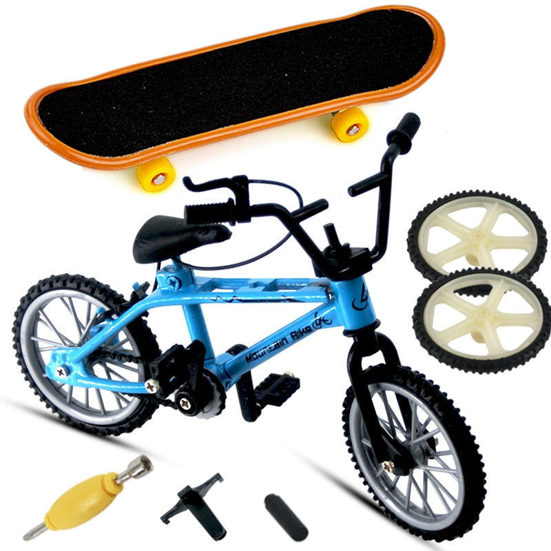 Fingercykel legetøj diy scooter sæt simulering barn legering plast vitalitet bord voksen realistisk dobbeltstang cykel reservehjul legetøj: Blå