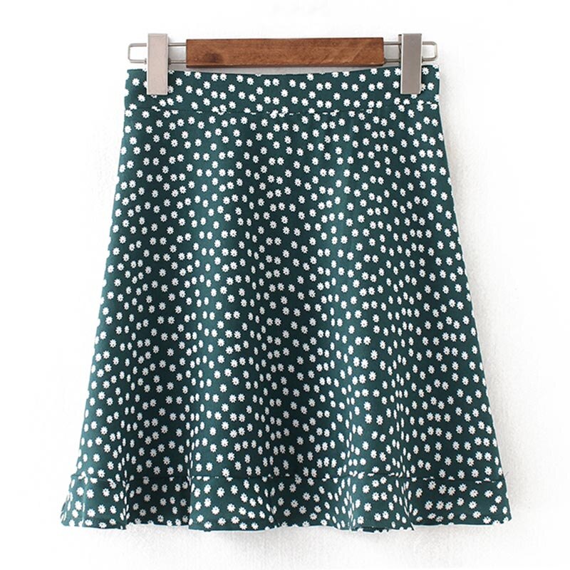 Yanueun Women Stylish Floral Print Short Skirts Female Ruffles High Waist Mini Skirts Women Bottoms Summer: Green / S