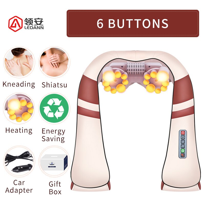 Multifunctionele Elektrische 16 Massage Bal 3D Diepe Kneden Warmte Shiatsu Nek Draagbare Full Body Massage Thuis &amp; Auto Apparaat: Red 6 Buttons
