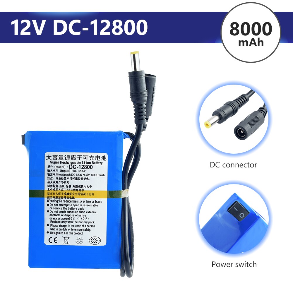 Li-ion Battery DC 12 V 12.6V Rechargeable Lithium Ion Battery Pack + On/Off Switch Bms 4800/6800/8000/9800/15000/20000mAh: DC-12800