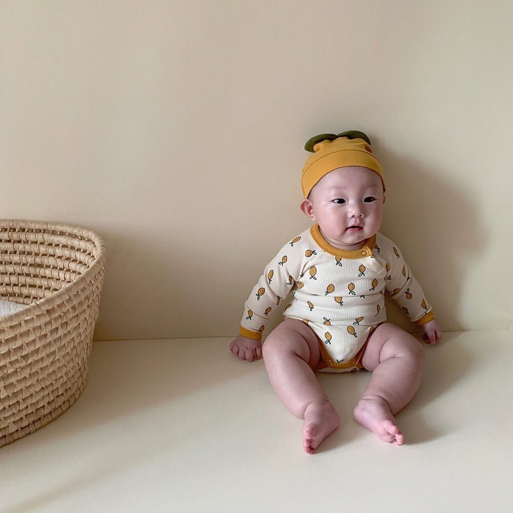 Vêtements -né printemps et automne bébé citron imprimer maison vêtements body bébé fille body