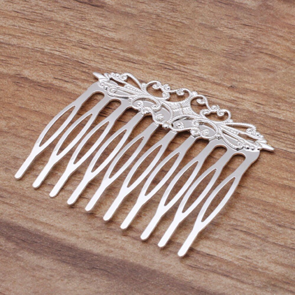 REGELIN-peineta antigua de cobre con 10 dientes para el cabello, joyería con abalorio, horquilla de flor para mujer, horquillas, pasadores, accesorios Retro para el cabello: Silver