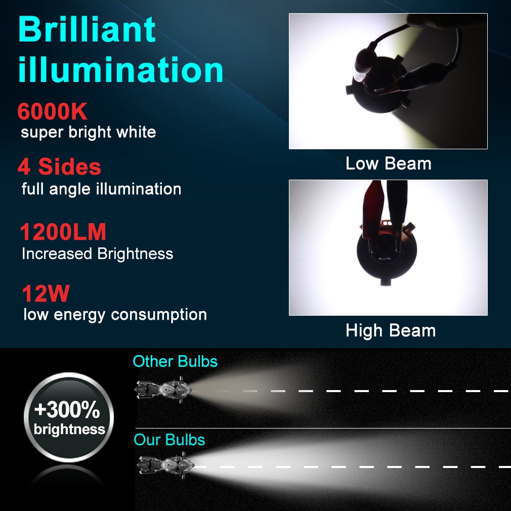 Motorcykel forlygte pærer  h6 ba20d h4 led hi lo beam moto led forlygte motorcykel led lamper konverteringssæt pærer 1200lm 6000k