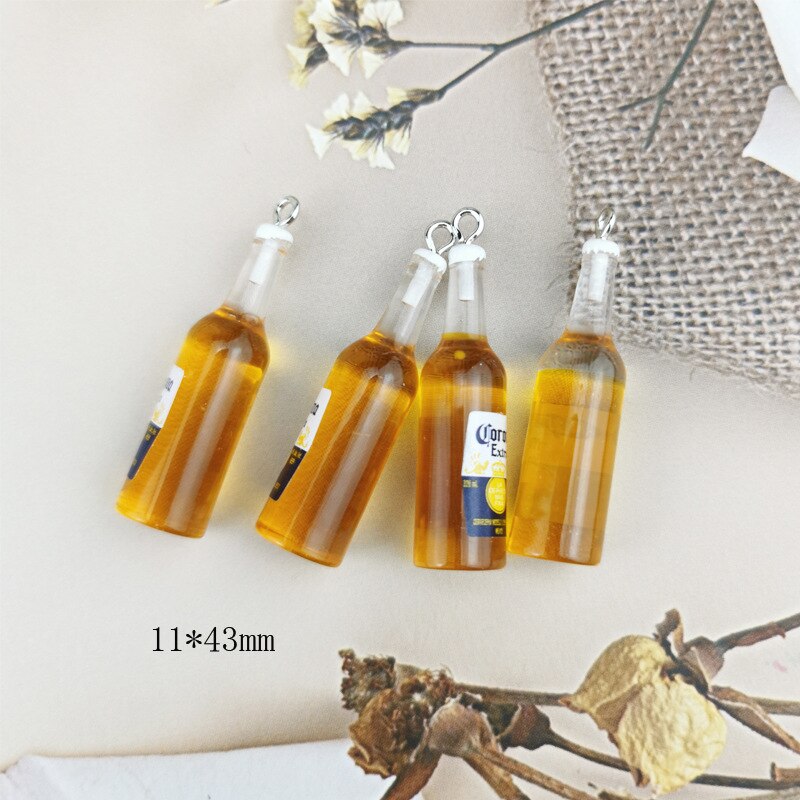 10 Stks/pak Gesimuleerde Hars Bierfles Sleutelhanger Charms Diy Ambachten Bar Drank Flessen Oorbel Hangers Sieraden Accessoires