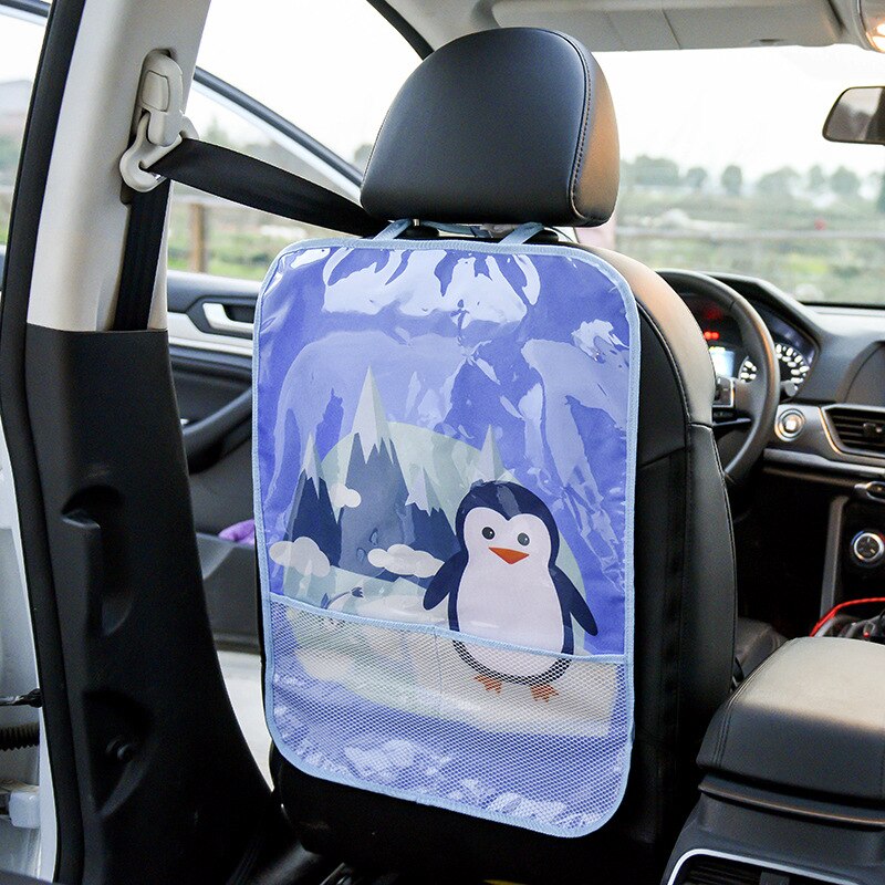 Autostoel rugleuning anti-kinder-schopmat multi-pocket waterdichte auto achterbank beschermende cartoon anti-schopmat kussen auto organizer: Blauw