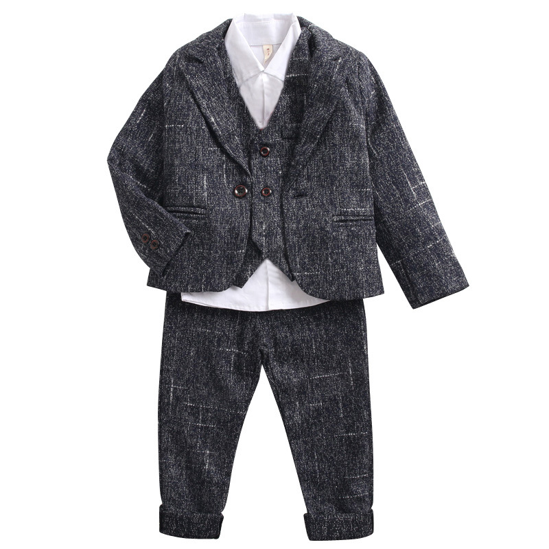 Boys Suit Performance Costume Fiower Girl Dress British Suit Boy Formal Dress Wedding Dress coat Two-Piece Suit: Navy blue 2pcs / 8