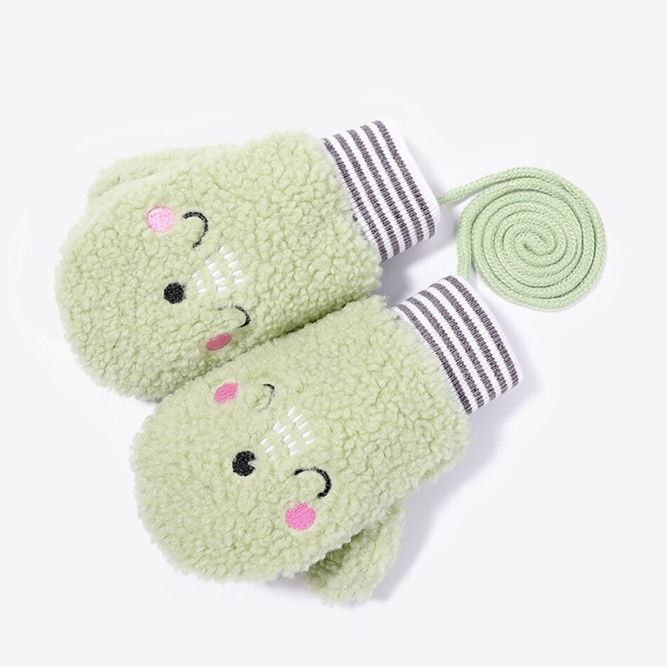 Winter Girls Thick Warm Kids Gloves Knit Soft Rabbit Fur Gloves Finger Mittens Cute Cartoon Plush Thick Cute Cat Touch Gloves: I
