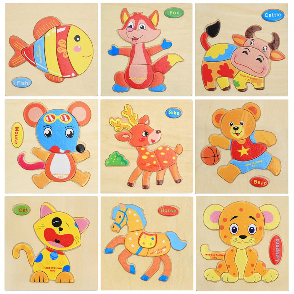 Mini Size 15*15CM Kids Toy Wood Puzzle Wooden 3D Puzzle Jigsaw for Children Baby Cartoon Animal/Traffic Puzzles Educational Toy