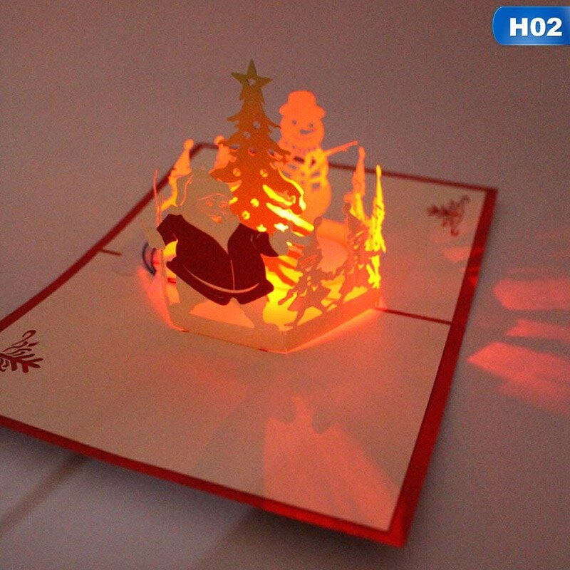 3D Paper-Cutting LED Christmas Greeting Card Card Handmade Pop Up Postcard Glowing Birthday Christmas Music Greeting Card: HG24818H02