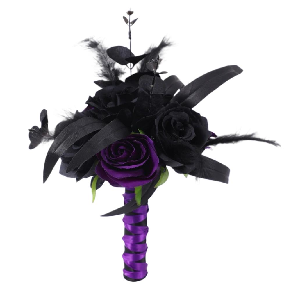 Gotisk bryllupsbuket med halloween-tema og dekorativ buket af høje materialer til fester, boligindretningsbuket: Oliven