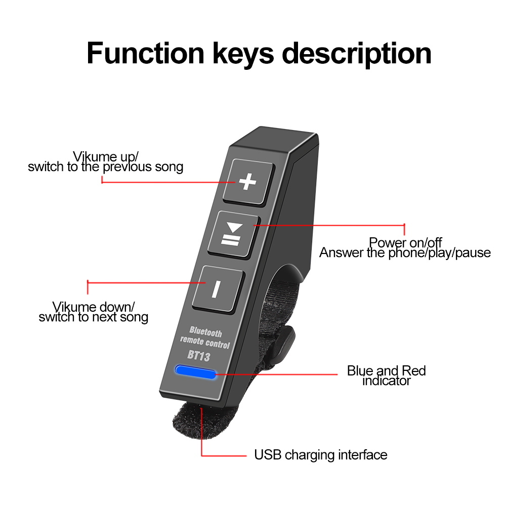 Kebidumei – télécommande pour guidon de moto et vélo, sans fil, Bluetooth 5.0, étanche, contrôleur multimédia, lecteur de musique
