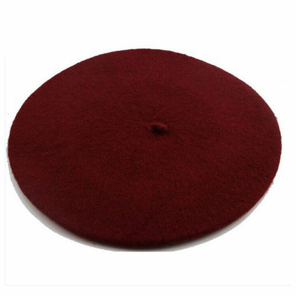 Boina de lana de imitación para mujer y niña, gorro cálido de artista francés, gorro plano Kawaii, en rojo, negro, Morado, beige y naranja, para invierno: wine red