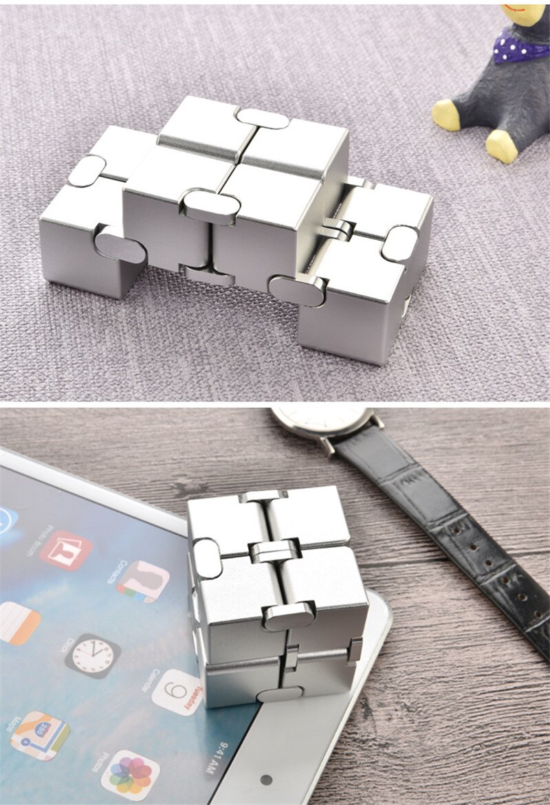 2PC aluminium oneindige cube Cube decompressie artefact, creatief speelgoed flip pocket box, geen moeite, om te beginnen