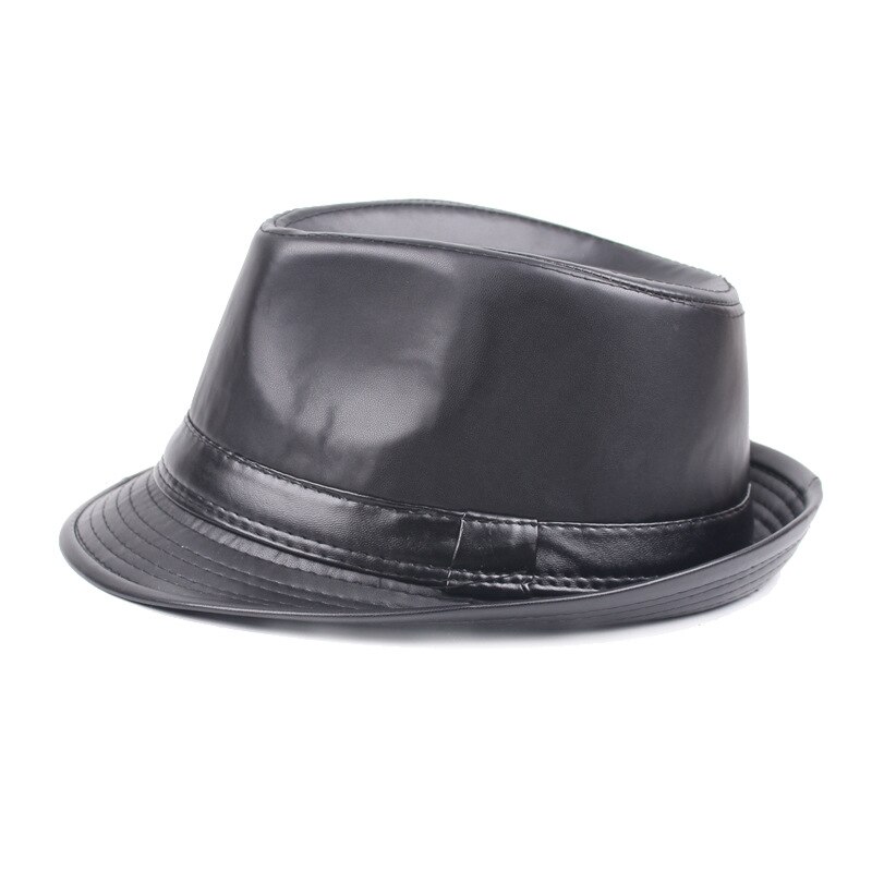 Men's Classic PU Leather Fedora Hat - Short Brim Trilby Gangster Style Jazz Cap