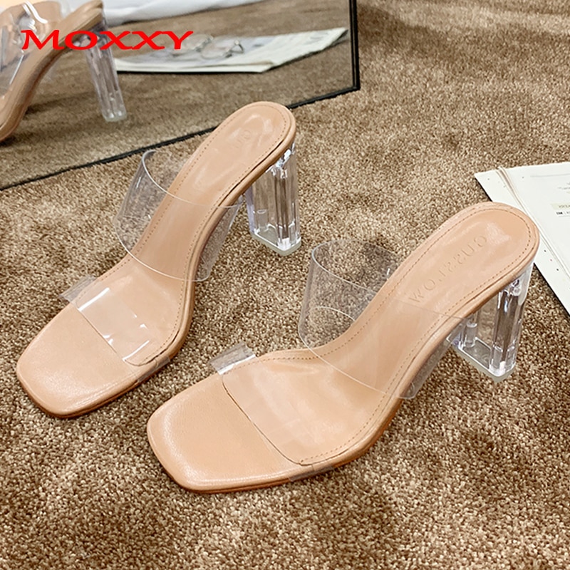 Klare hæle hjemmesko kvinder sandaler sommersko kvinde gennemsigtige hjemmesko høje hæle pumps bryllup sandal zapatos de mujer