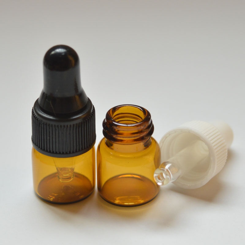 10 stuks/partij 1ml amberkleurige kleine flesjes parfumdruppelaar voor etherische olie glazen druppelflesjes
