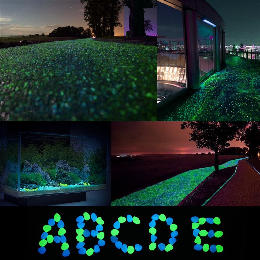 200 sztuk blask w ciemny drobne kamyki Dom ogród chodnik akwarium 200 sztuk luminescencyjne z kamieniem niebieski + zielony kamyki A30513