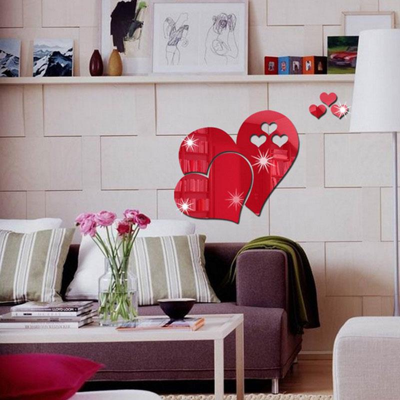 Mirror Wall Stickers Hearts Love Hearts Hearts Removable 3D 3D Removable Home Mural Art Room Decal Decor Bedroom
