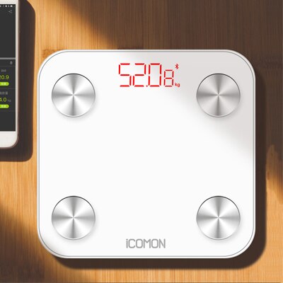 19 de datos de la balanza de peso inteligente báscula de peso para baño piso Digital de grasa corporal, peso Mi escala cuerpo Balance Bluetooth Conne: Blanco