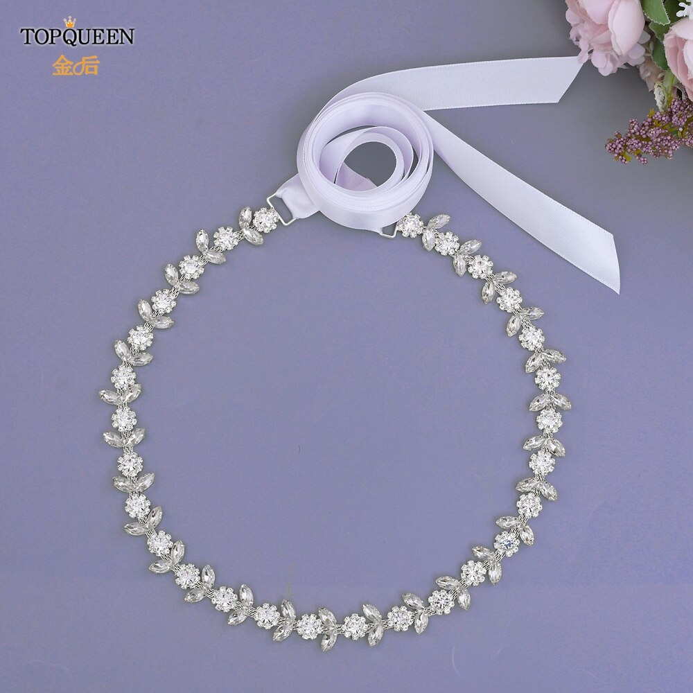 TOPQUEEN Luxus Strass Gürtel Hochzeit Gürtel Diamant Braut Gürtel Schärpe Hochzeit Zubehör Abend Party Band Gürtel Schärpe S440: Weiß