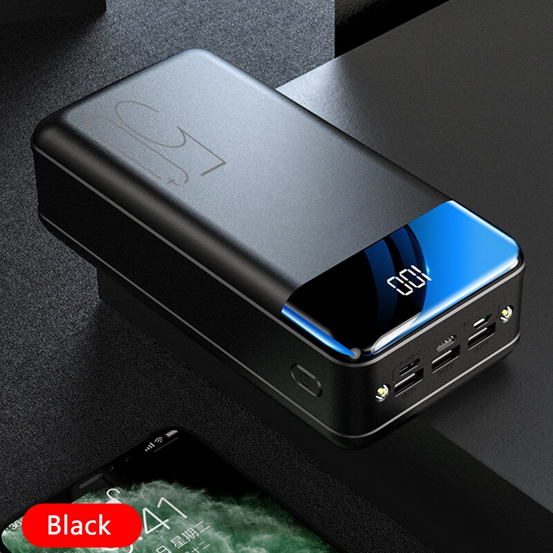 50000Mah Power Bank Draagbare Oplader Usb Type C Powerbank Voor Iphone 11 Xr X Samsung Xiaomi Poverbank Met Digitale power Display: Black