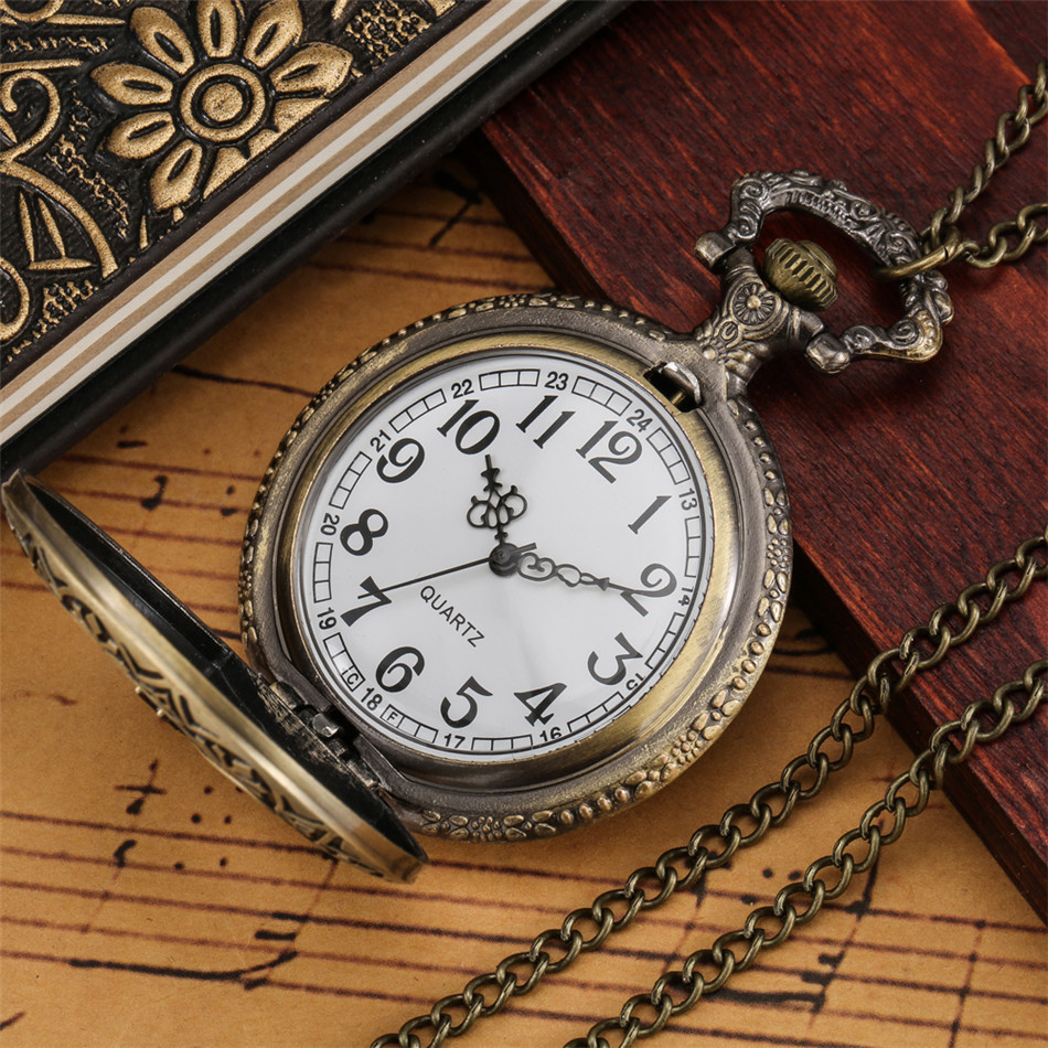 Hohl Bronze- Schmetterling Quarz Taschenuhr zur Seite fahren Kette Halskette Anhänger Antike Uhr Männer Frauen