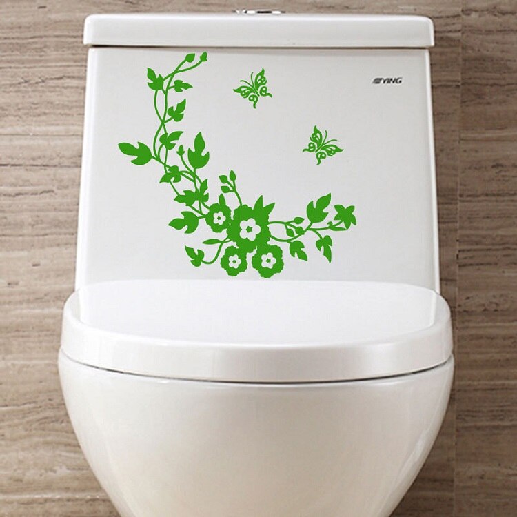 Vlinder Bloem Badkamer Muurstickers Voor Home Decor Vlinders Decoratie Muurstickers Voor Wc Decal Sticker Op De Muur: Green