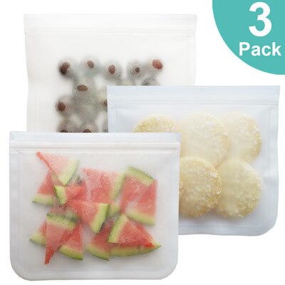 6/12 pakke ziplock genanvendelige madopbevaringsposer bpa gratis lækagesikre snacksposer til frokost fryser frugt fda grade madopbevaringspose: 3 stk