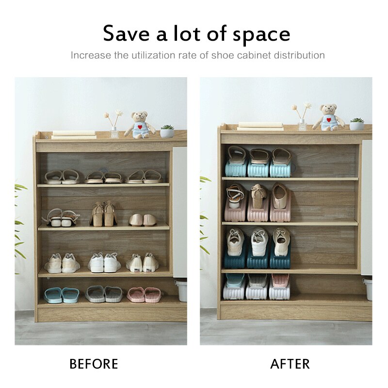 Foldable Multi-layer Storage Shoe Rack Shoe Organizer Double Shoebox Rack Adjustable Space Saving Range Shoe Storage Shelf