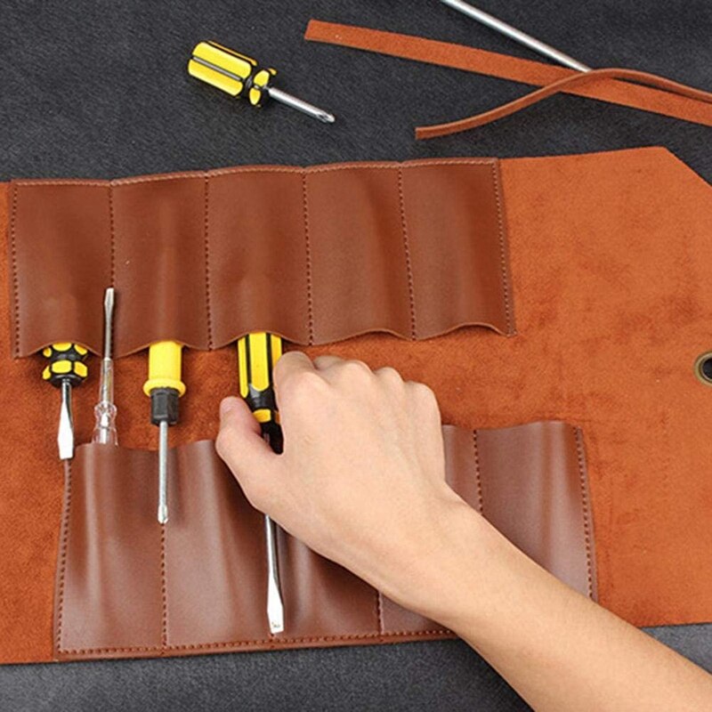 Leather Tool Roll, Lederen Tool Kit Opbergtas, multi Functionele Lederen Kit Bag Fiets Reparatie Tool Kit Bag