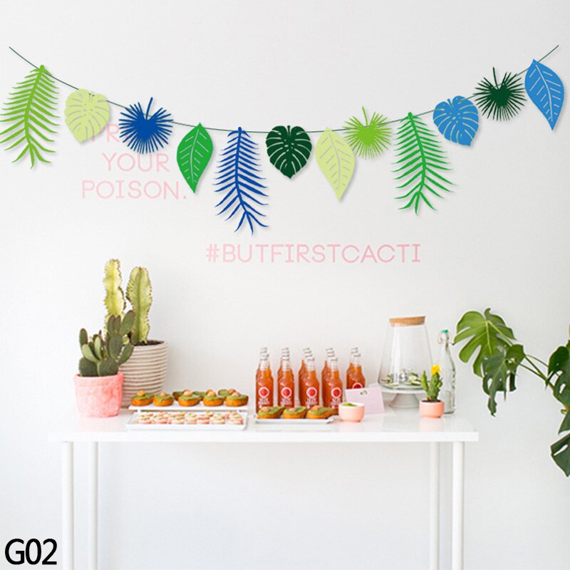 3M Coconut Leaves Flower Garland Flamingo Paper Banner for Hawaiian Tropical Party Wedding Hanging Decor Baby Shower Supplies 7z: G02