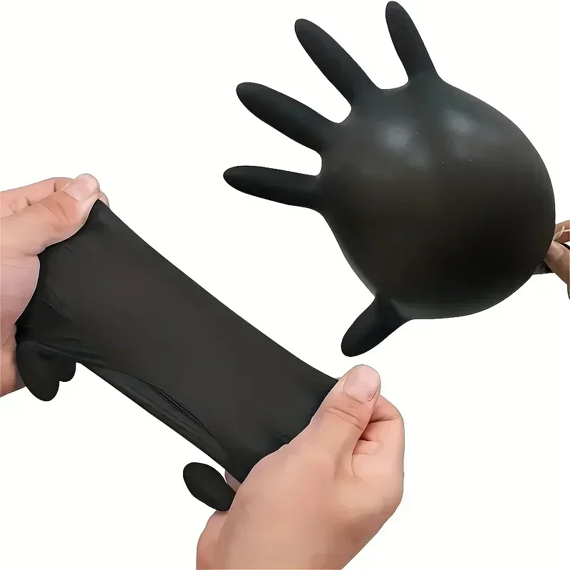 Luvas descartáveis de nitrilo preto, 50/10 peças, sem látex, à prova d'água, duráveis, adequadas para cozinha, processamento de alimentos, salão de beleza, família