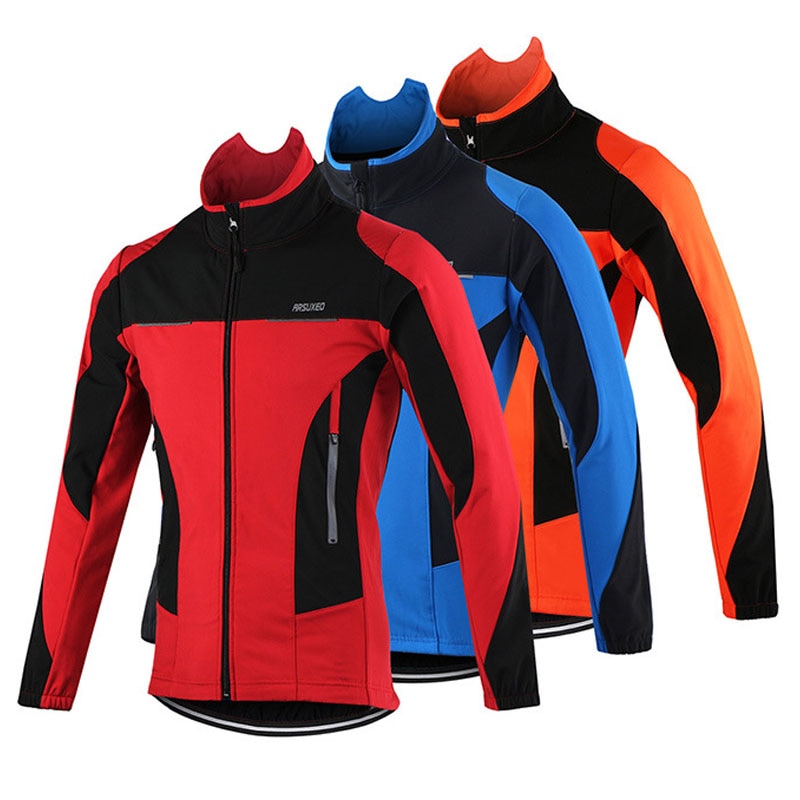 Vinter cykeljakke herre fleece varm reflekterende jakke vindtæt cykel outfit udendørs sport mtb cykel cykel orange jakke