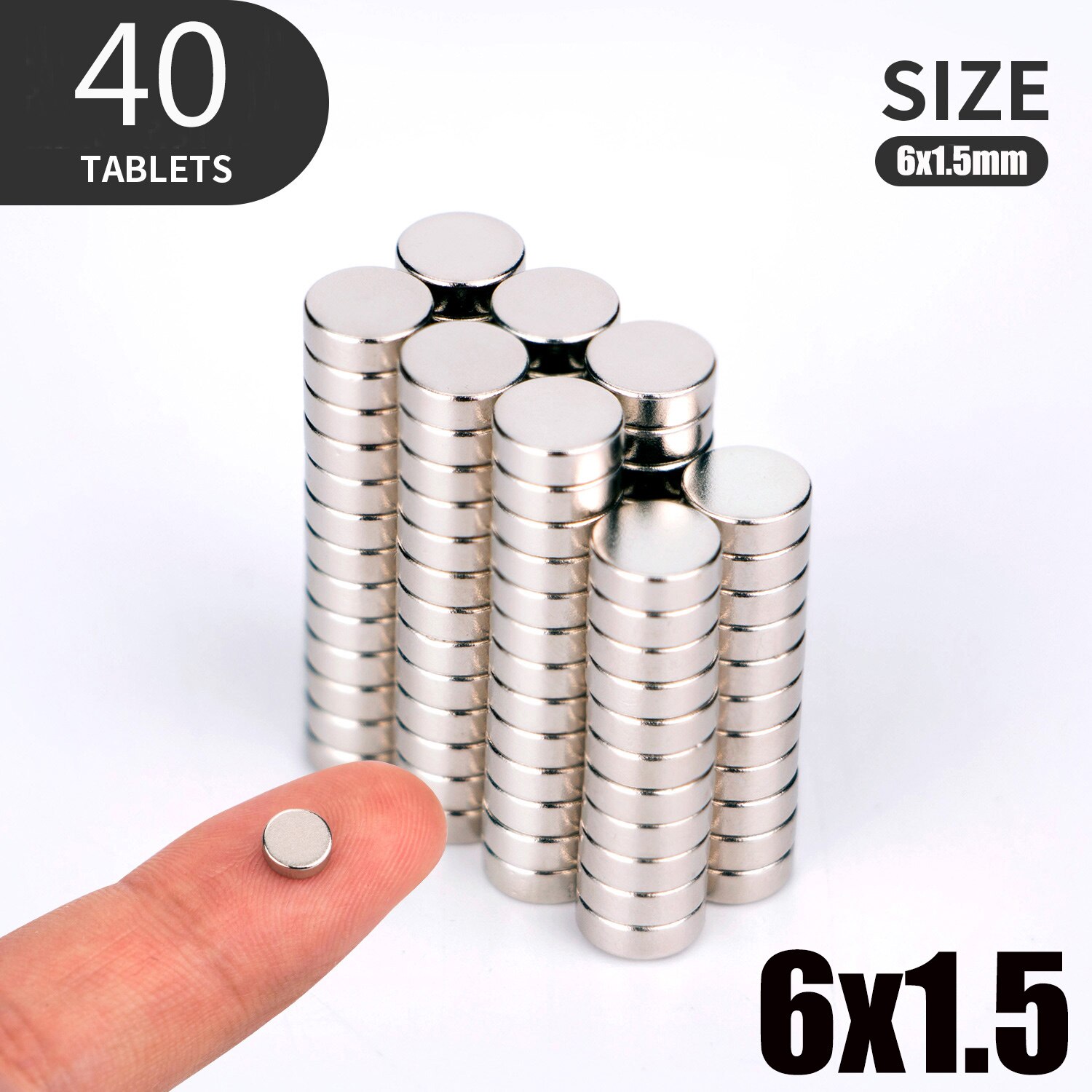 20 50 100PCS/Lot 5x2 6x1 6x1.5 6x2 6x3 6x4 6x5 6x6mm Magnet Small Round Magnet Strong magnets Rare Earth Neodymium Magnet: 40pcs(6x1.5)