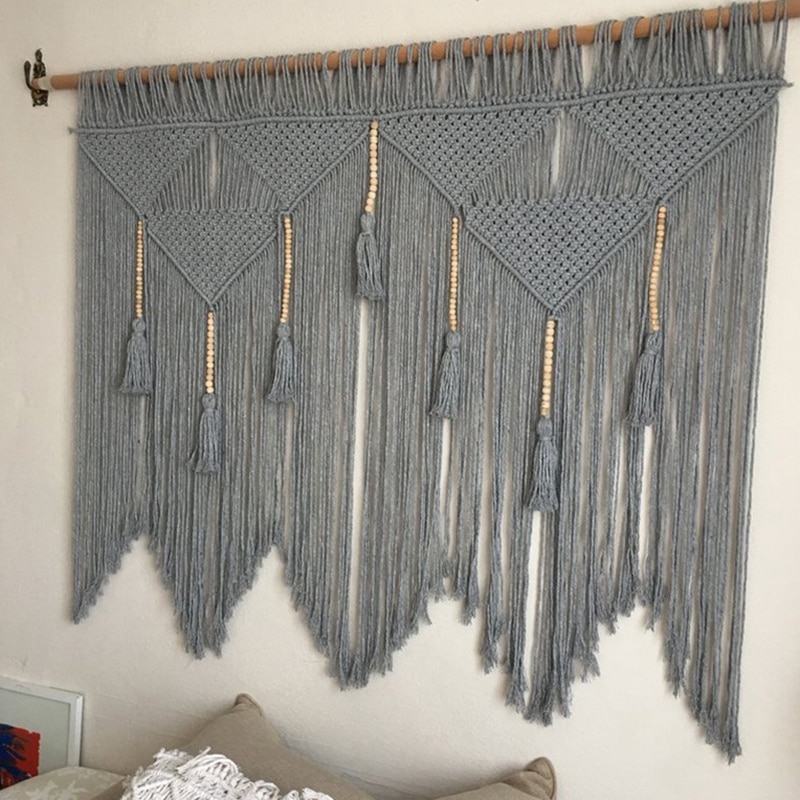 Macrame vägghängande handvävt bohemiskt bomullstrep boho gobeläng heminredning （utan pinnar）