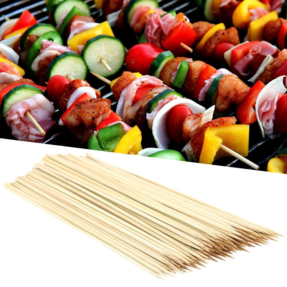 100 stuks Wegwerp Bamboe Outdoor Picknick Barbecue BBQ Grillen Vork Sticks Spiesjes Keuken Gereedschap
