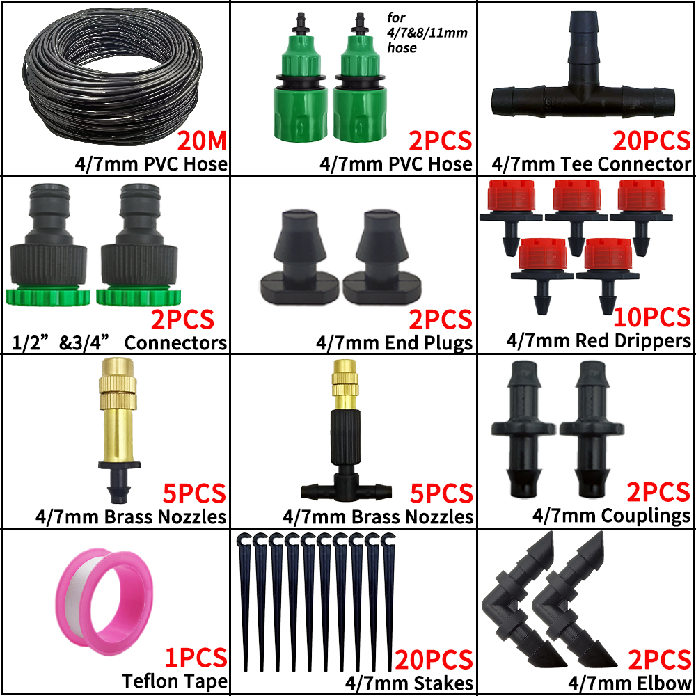 Oasis 5-50M jardín Micro riego por goteo sistema de riego automático Kit controlador DIY niebla refrigeración por pulverización para herramientas de plantas en macetas: Rojo