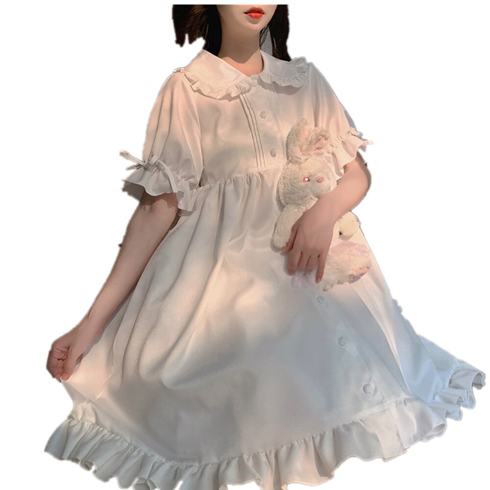 Zomer Japanse Zoete Schattige Pop Kraag Lolita Jurk Gothic Victoriaanse Wit Angel Kawaii Lolita Dagelijkse Jurken Party Kostuums