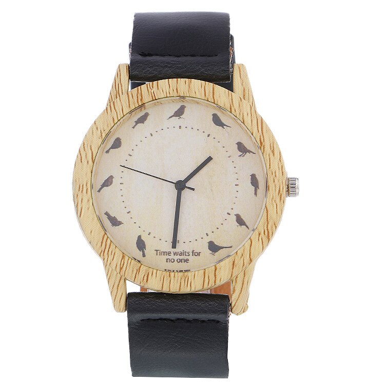 Houten horloges quartz heren dames horloges casual houten leren band vogelhorloge houten heren polshorloge relogio masculino