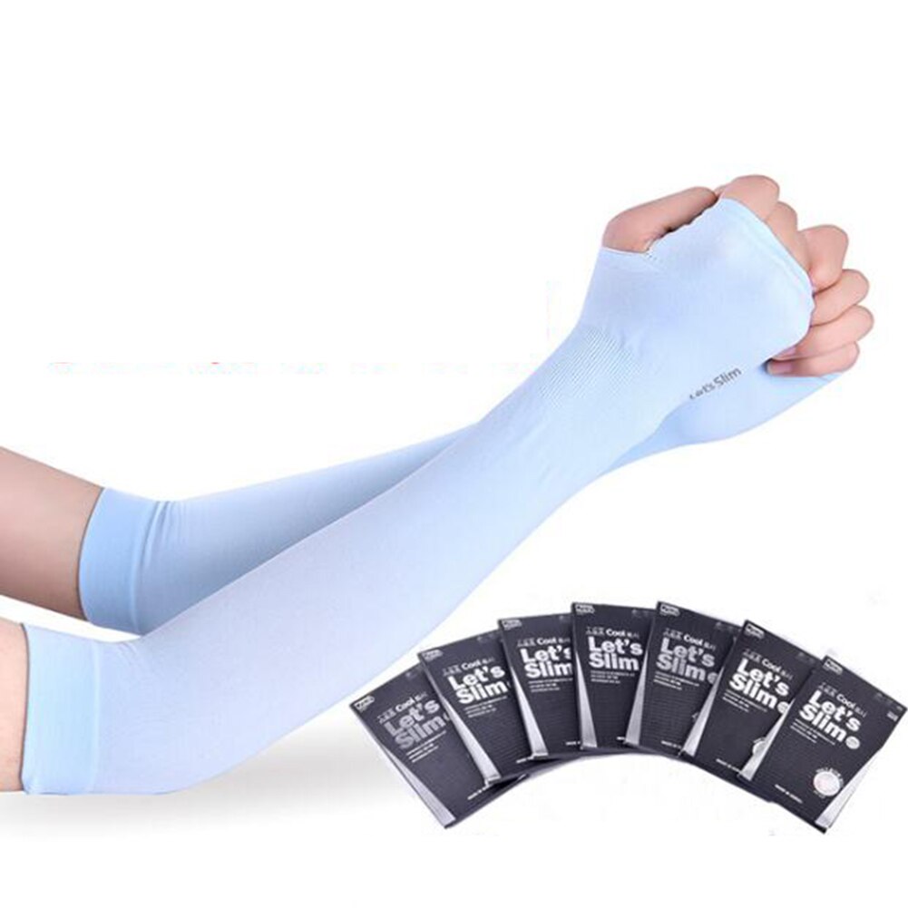 Mangas de brazo de seda helada, Protector solar, guantes largos, protección de mano UV, para exteriores brazo, calentador de medio dedo, 2 uds.