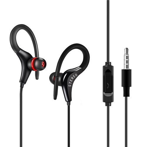 Roreta com fio fones de ouvido 3.5mm earloop estéreo esporte jogging música fones com microfone para xiaomi huawei telefone inteligente: Black