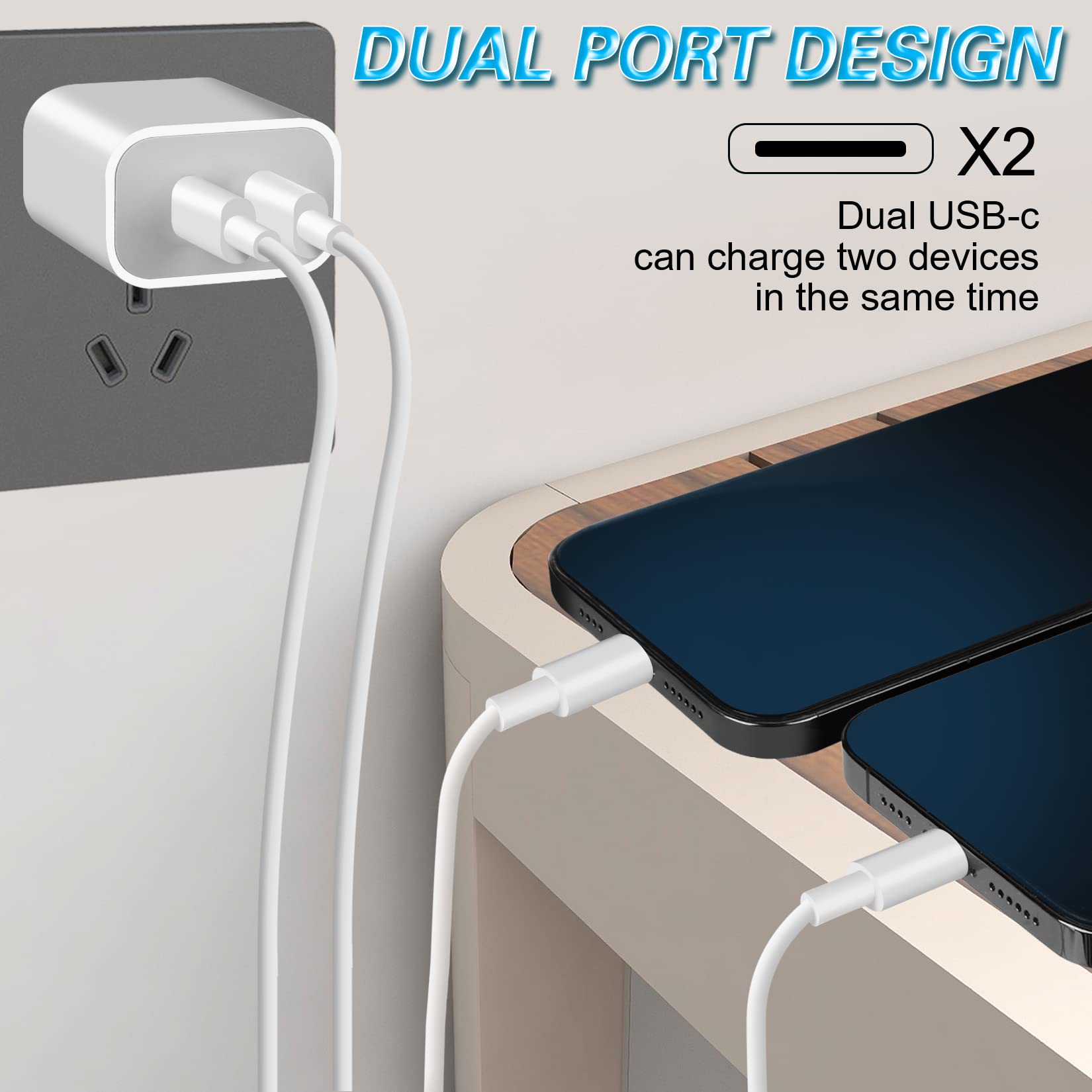 Dual PD 20W USB C Charger USB Type C Fast Charging Mobile Phone Charger Adapter for iPhone16 15 14 Pro Max Xiaomi Wall Charger